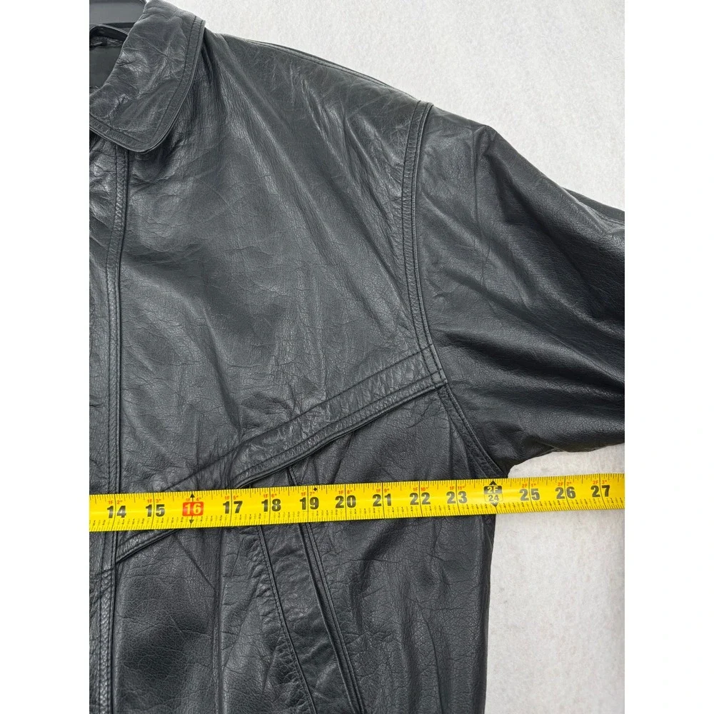Vintage Luis Alvear Black Genuine Leather Bomber Jacket Men Medium Made in Korea